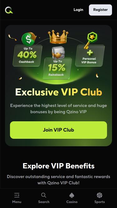 Qzino Casino VIP mobile page