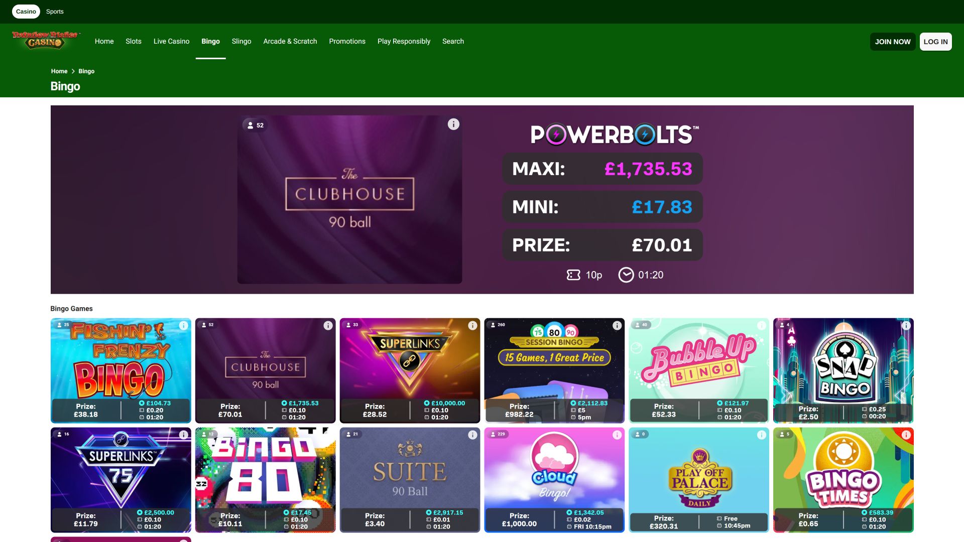 Rainbow Riches Casino Desktop Bingo