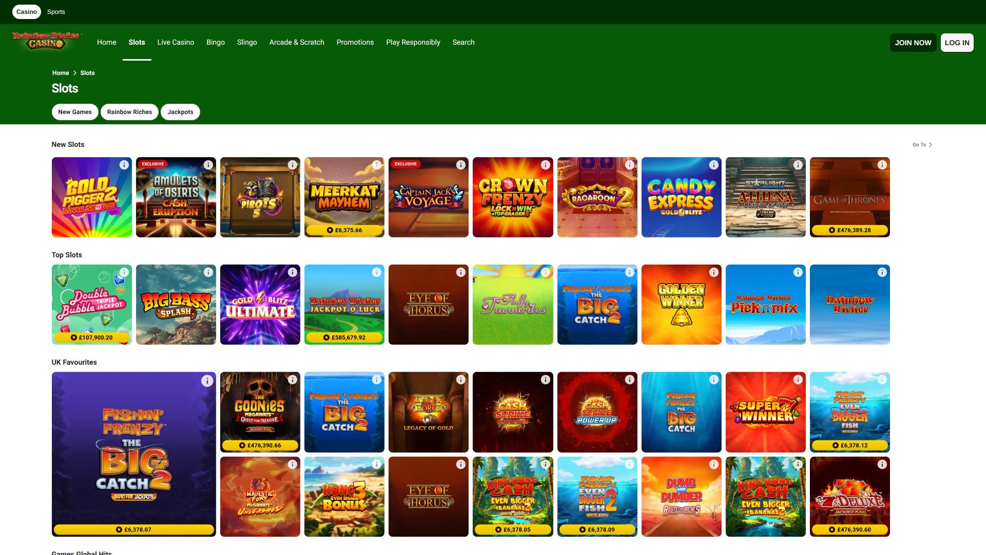 Rainbow Riches Casino Desktop Games