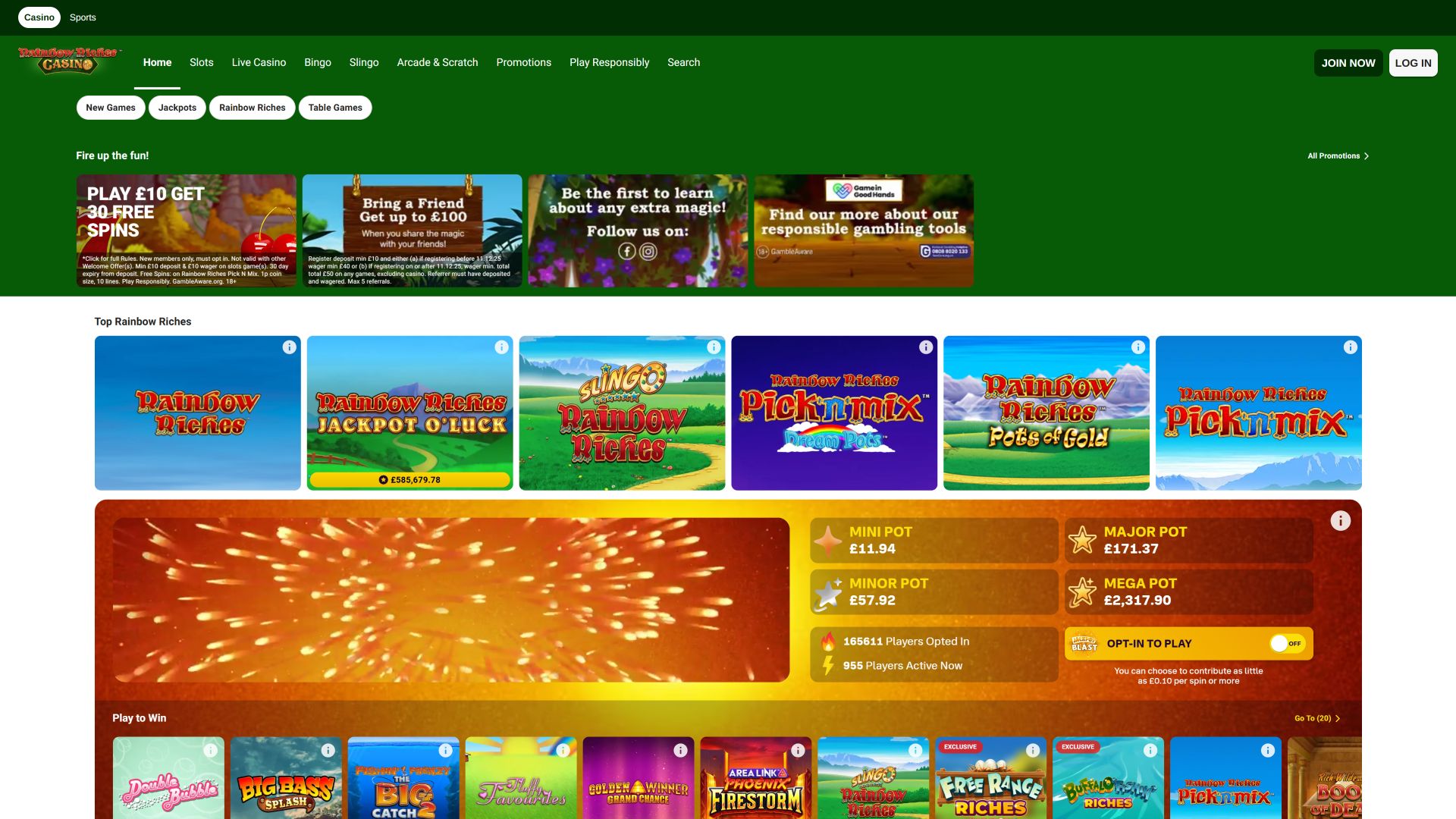 Rainbow Riches Casino Desktop Homepage