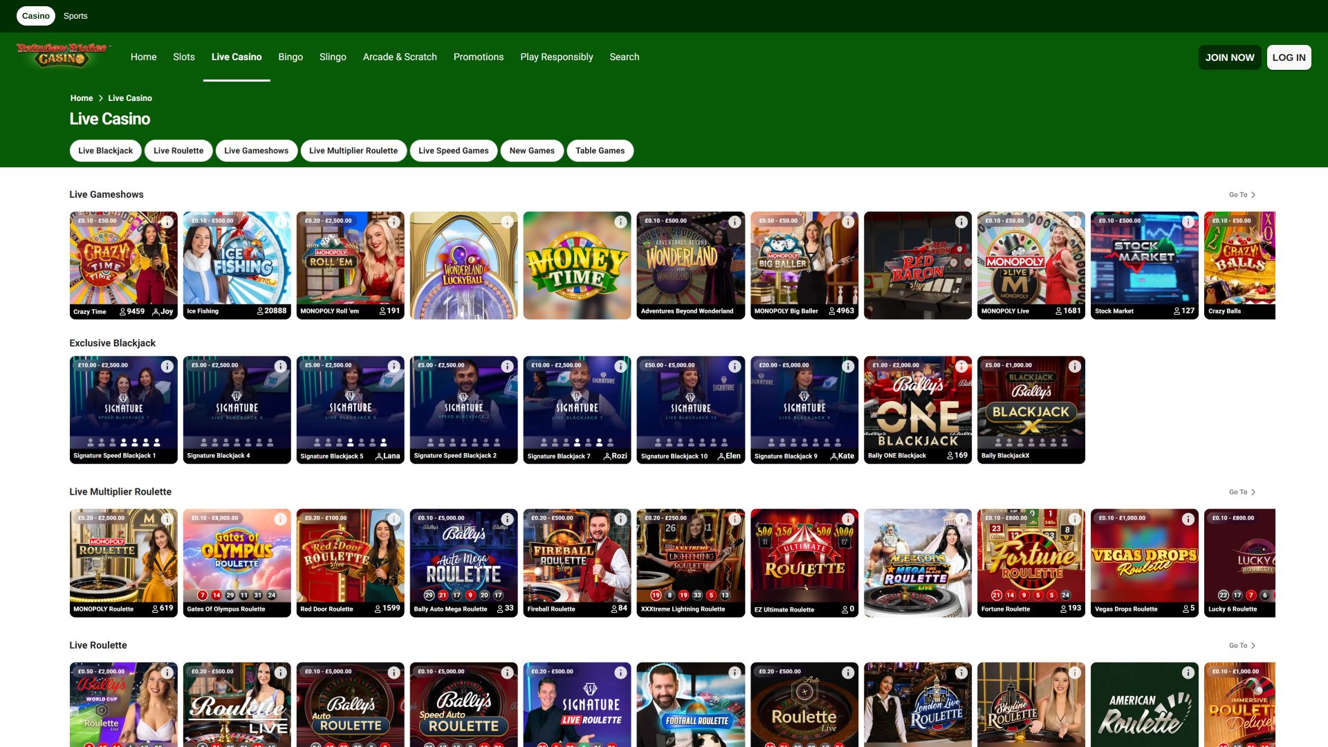 Rainbow Riches Casino Desktop Live Dealer