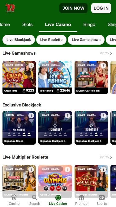 Rainbow Riches Casino Mobile Live Dealer
