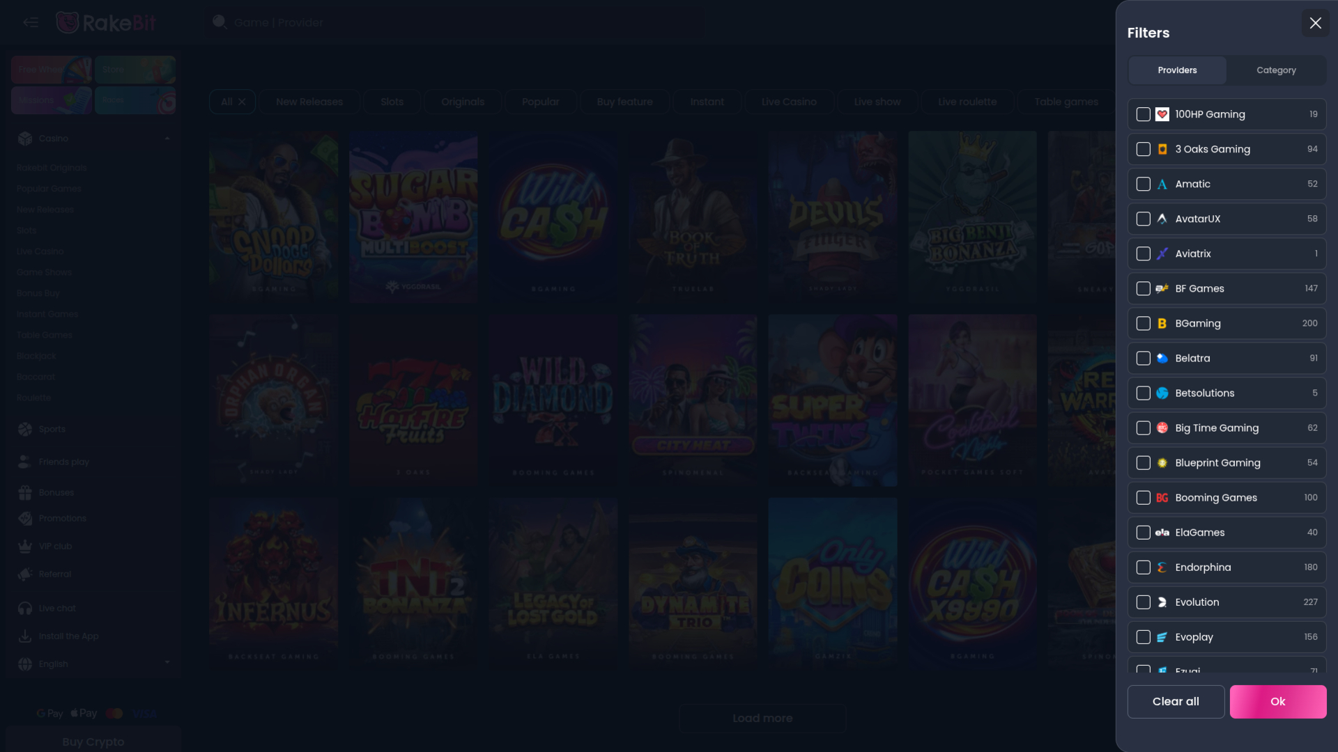 RakeBit Casino Desktop Game Developers