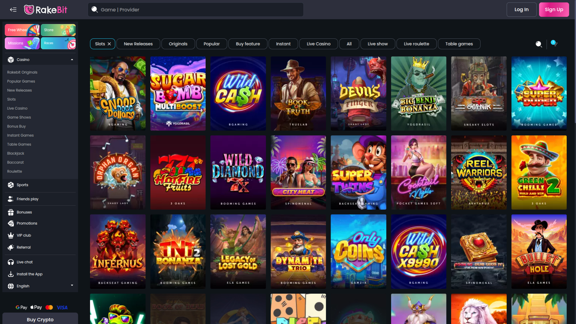 RakeBit Casino Desktop Games