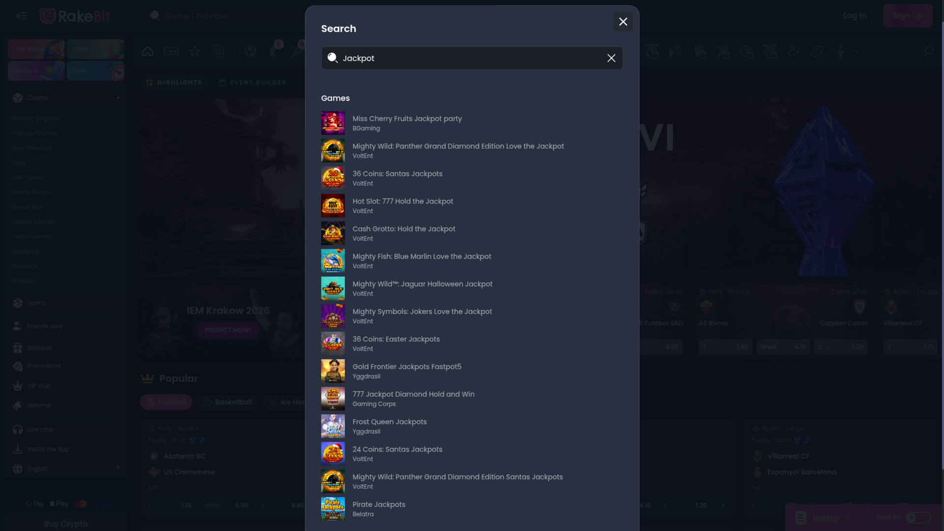 RakeBit Casino Desktop Jackpot