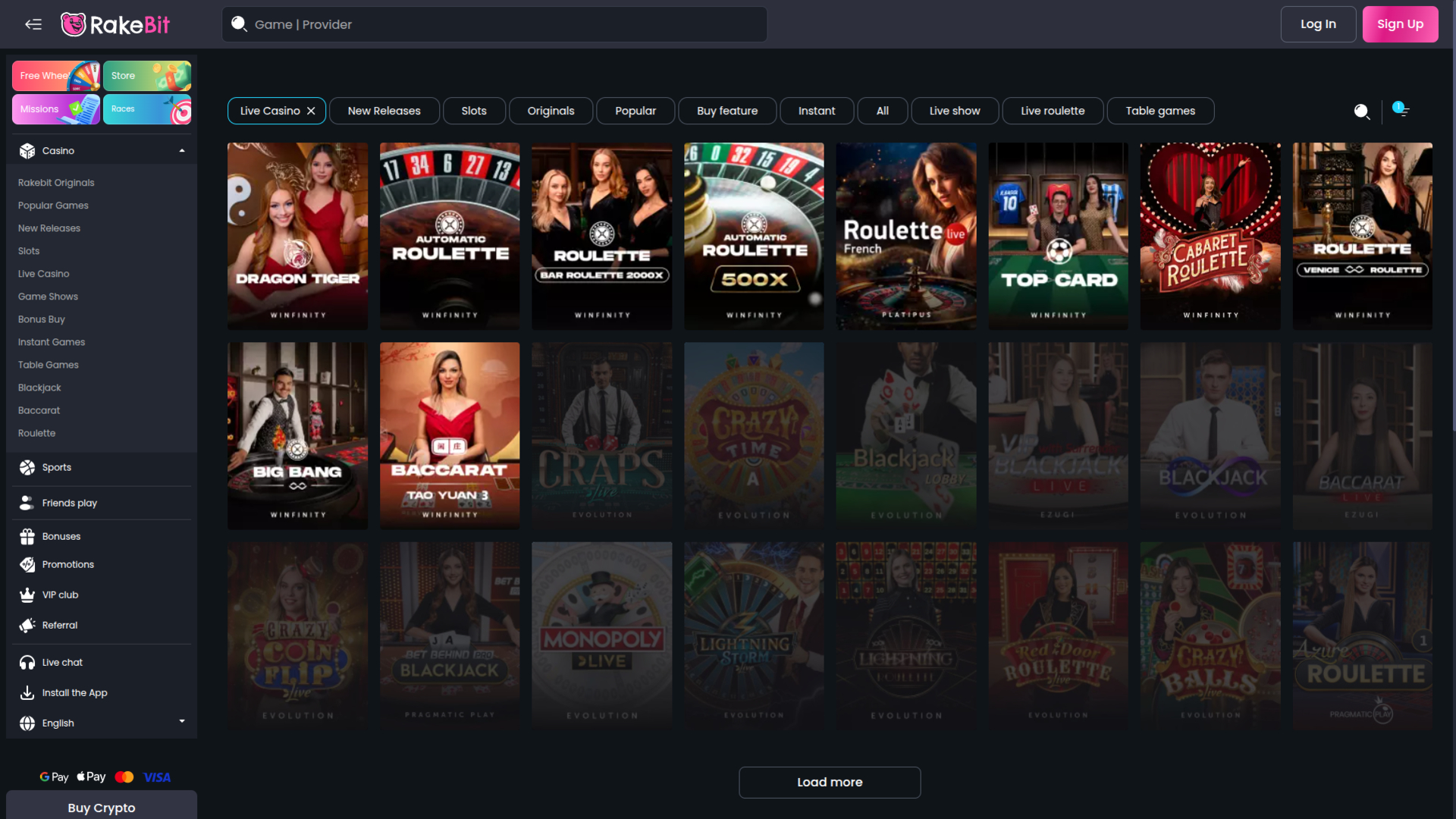 RakeBit Casino Desktop Live Dealer