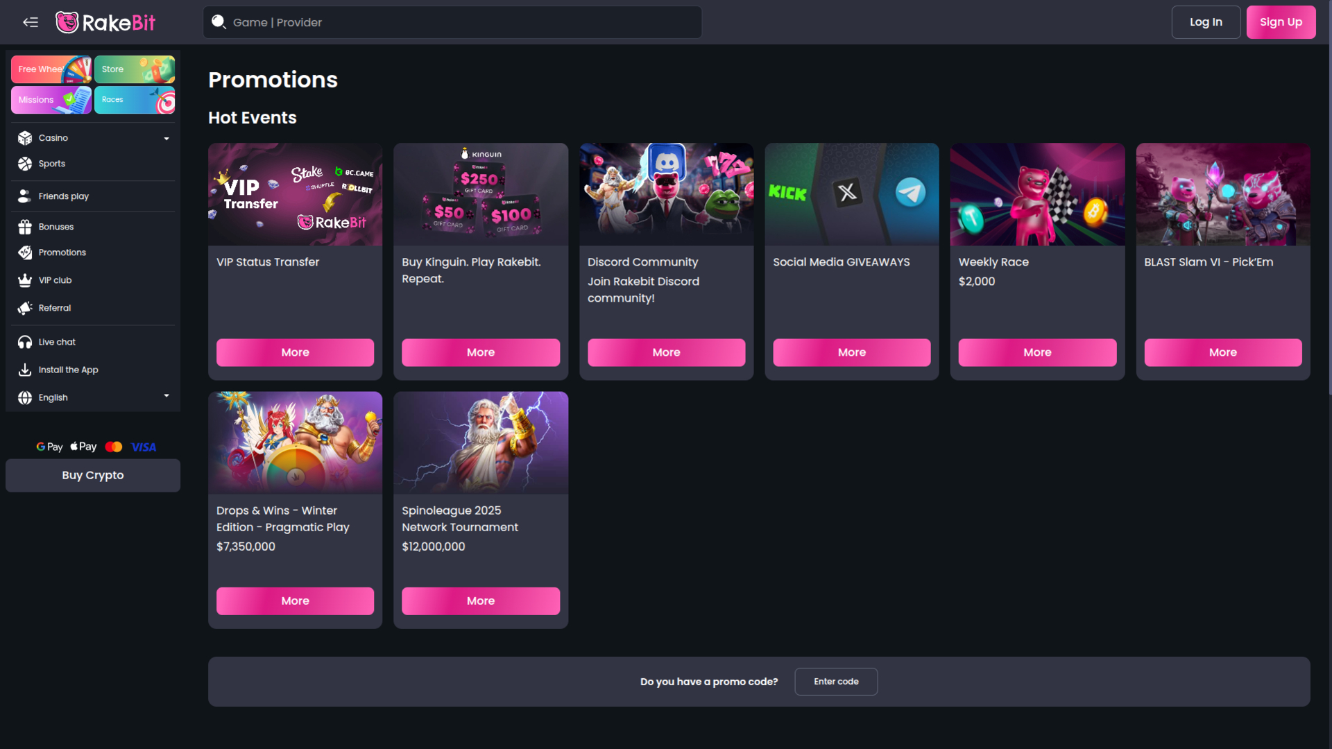 RakeBit Casino Desktop Promotions