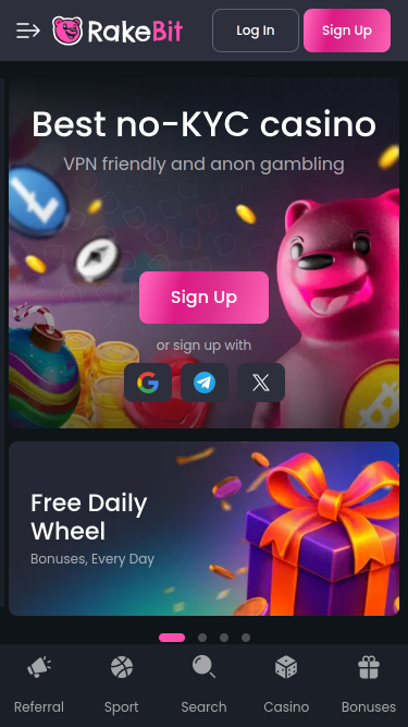 RakeBit Casino Mobile Homepage