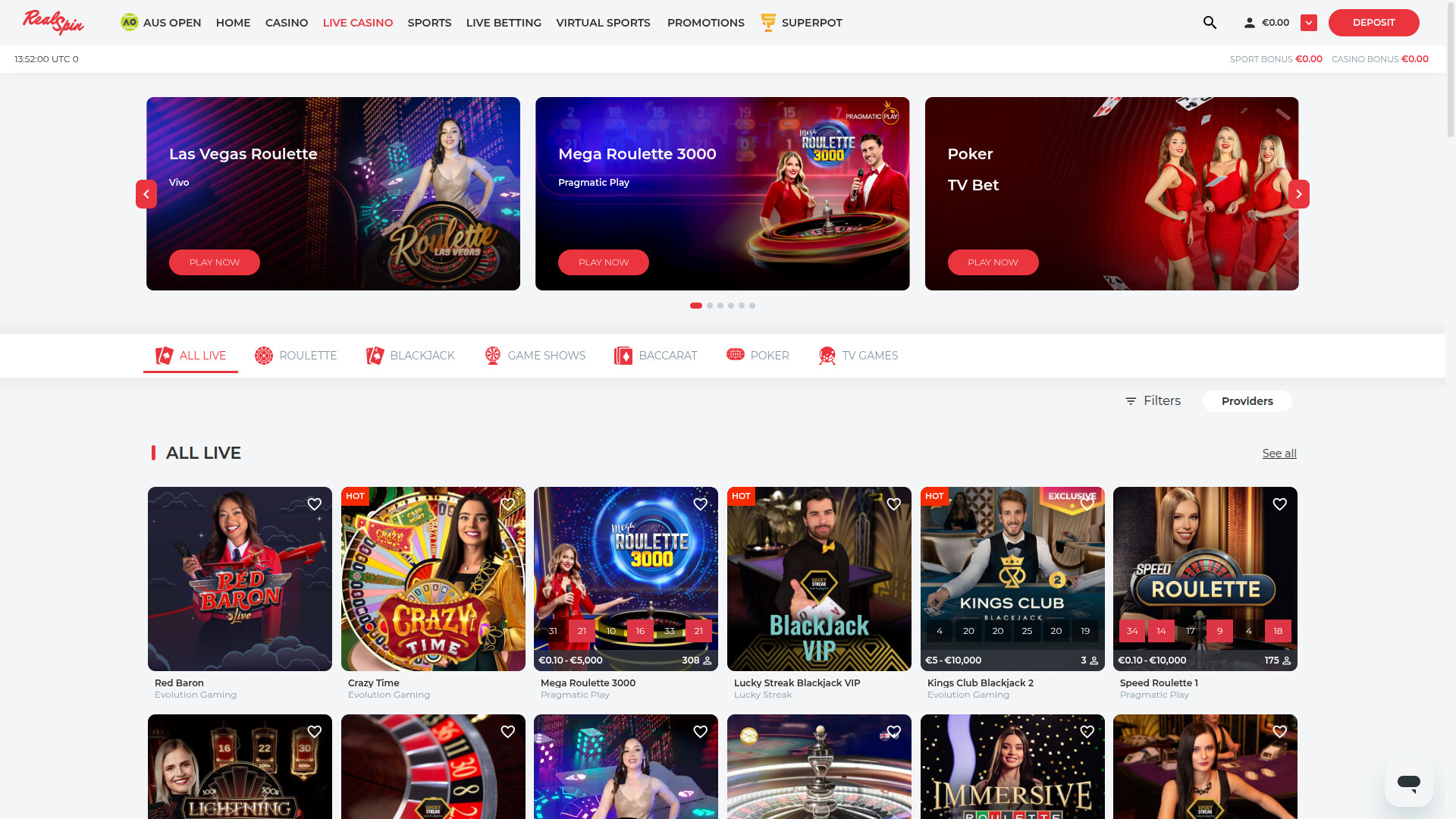 RealSpin Casino Desktop Live Dealer