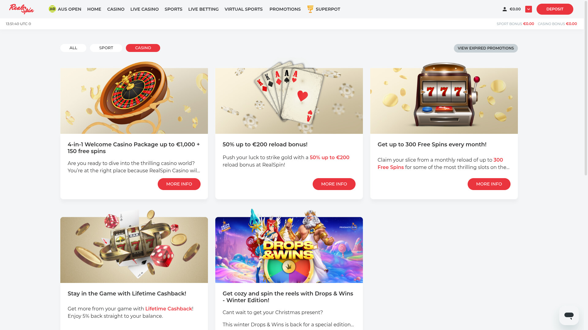 RealSpin Casino Desktop Promotions