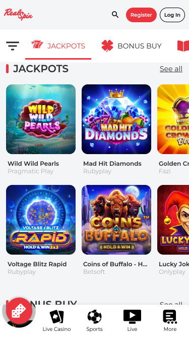 RealSpin Casino Mobile Jackpot