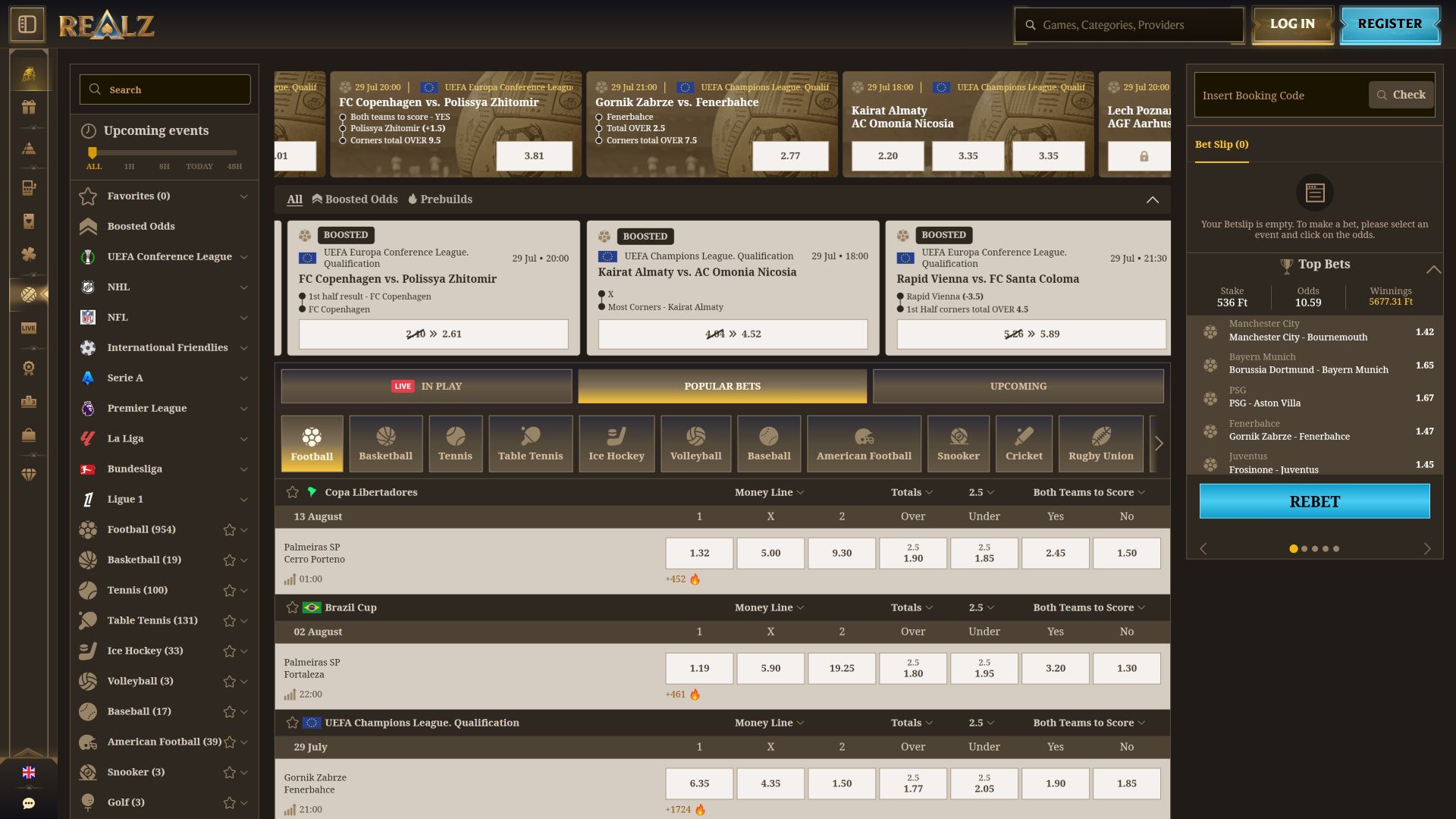 Realz Casino Desktop Sports