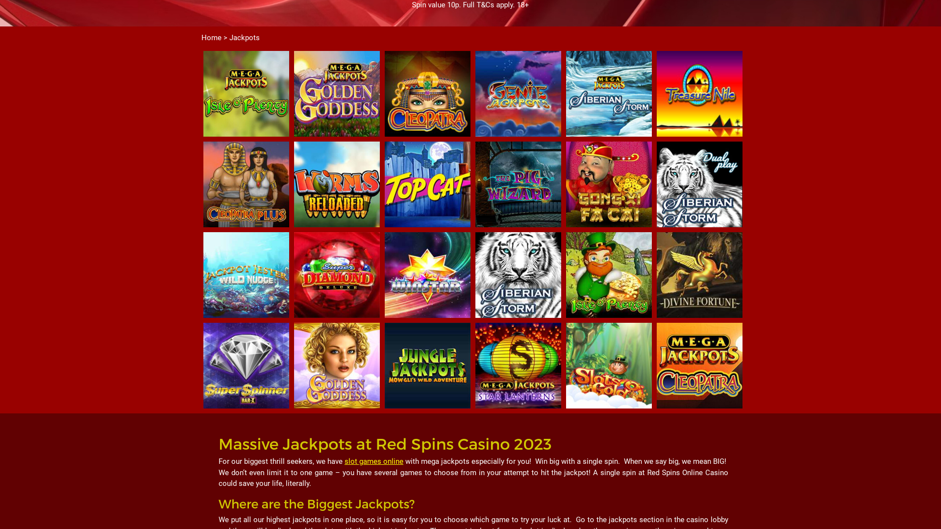 Red Spins Casino Desktop Jackpot