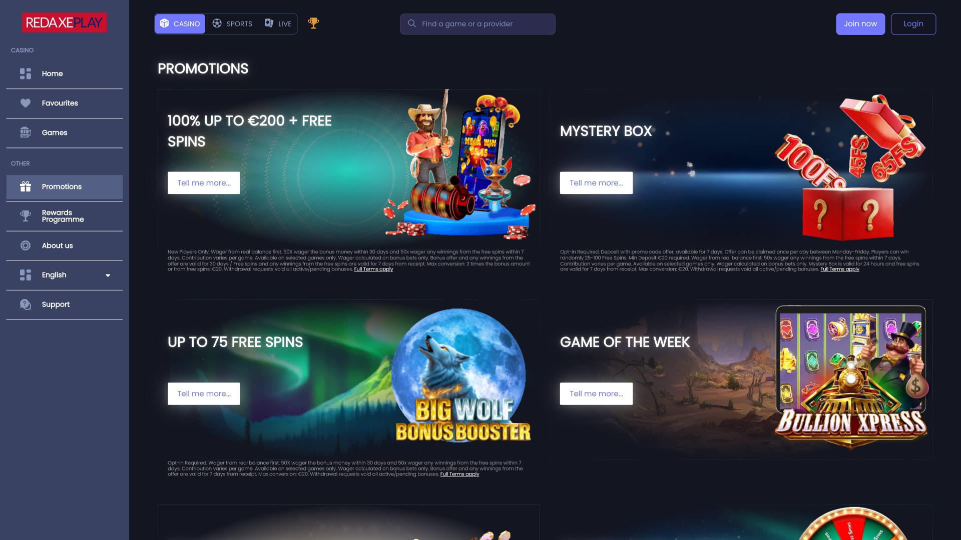 RedAxePlay Casino Desktop Promotions