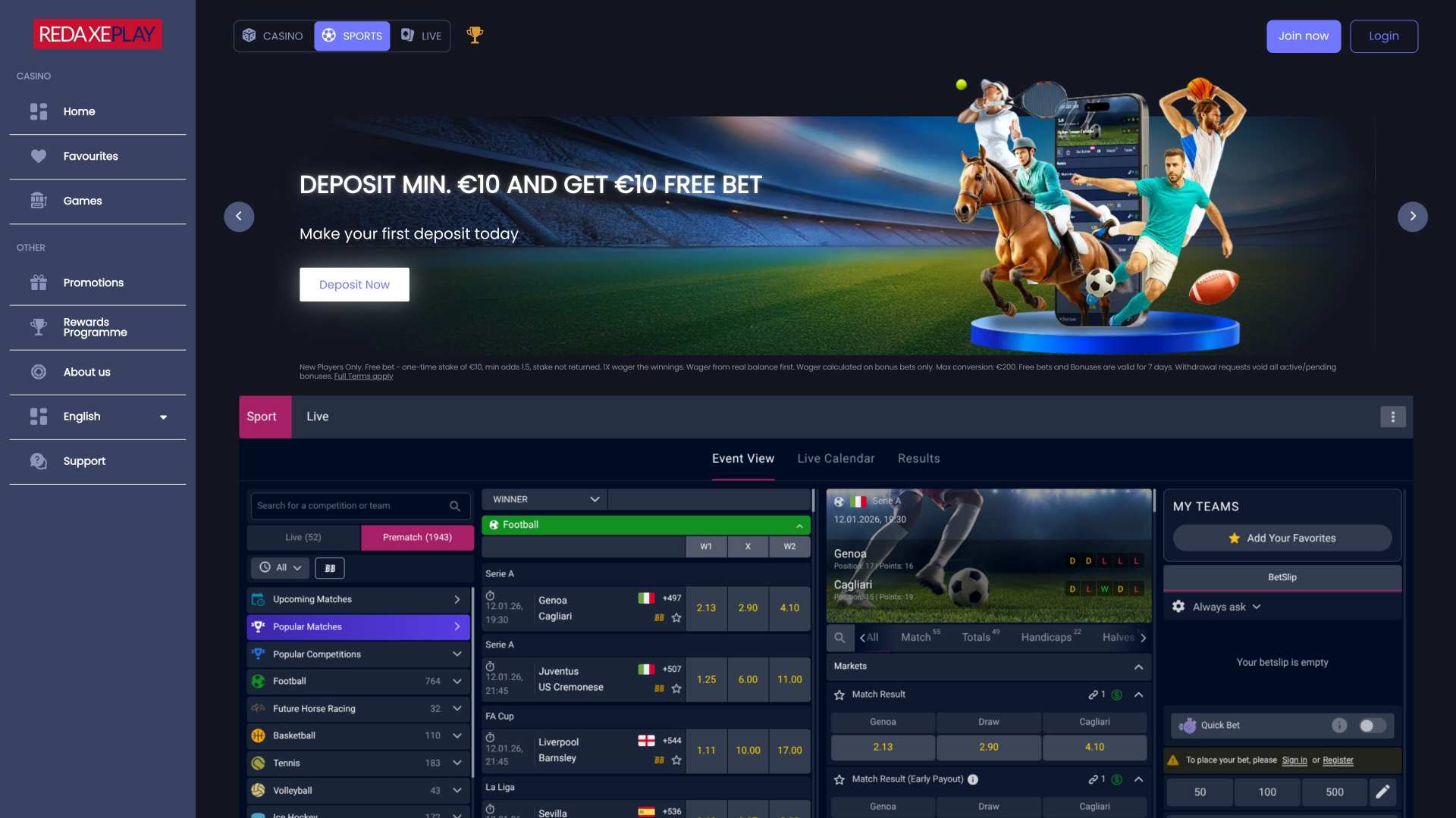 RedAxePlay Casino Desktop Sports