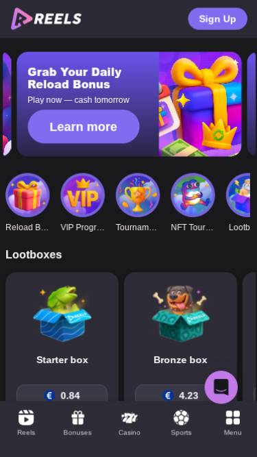 Reels.io Casino Homepage Mobile