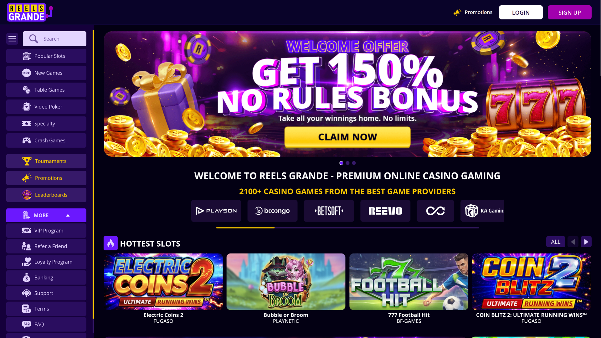 Reels Grande Casino Desktop Homepage