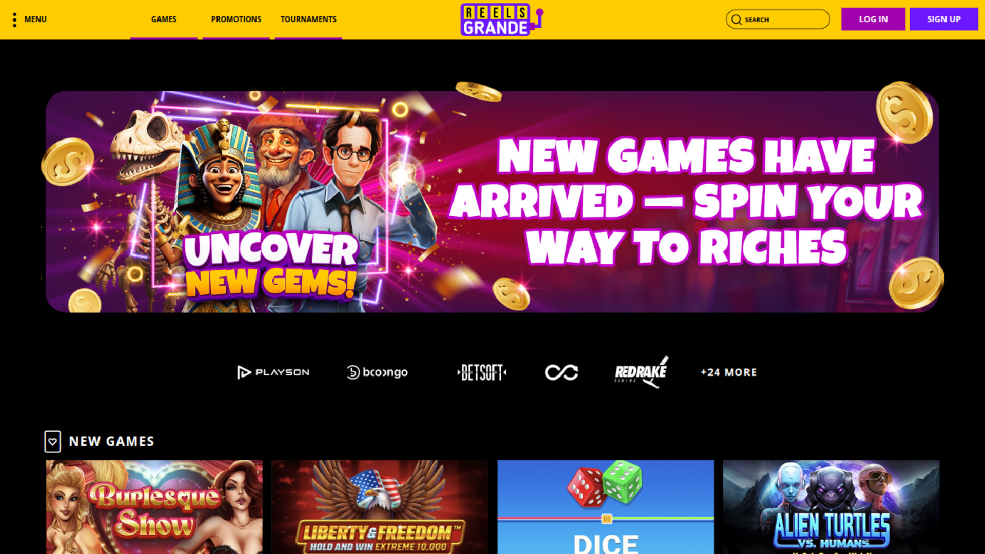 Reels Grande Casino Homepage Desktop