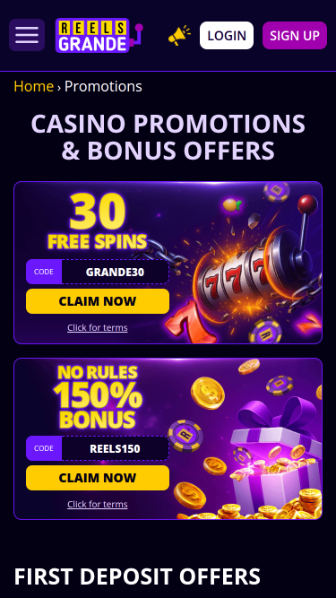Reels Grande Casino Mobile Promotions 