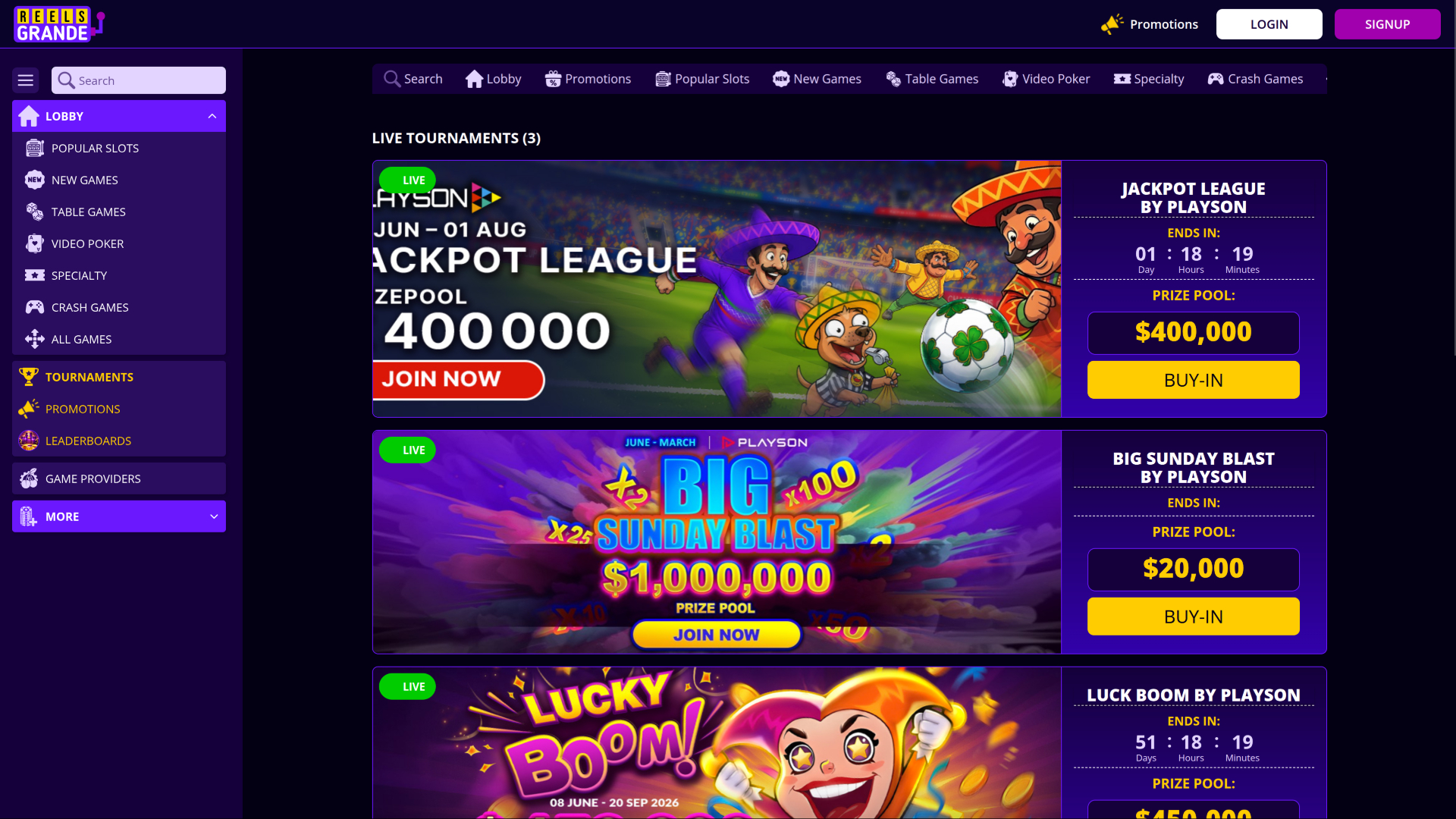 Reels Grande Casino Desktop Tournaments