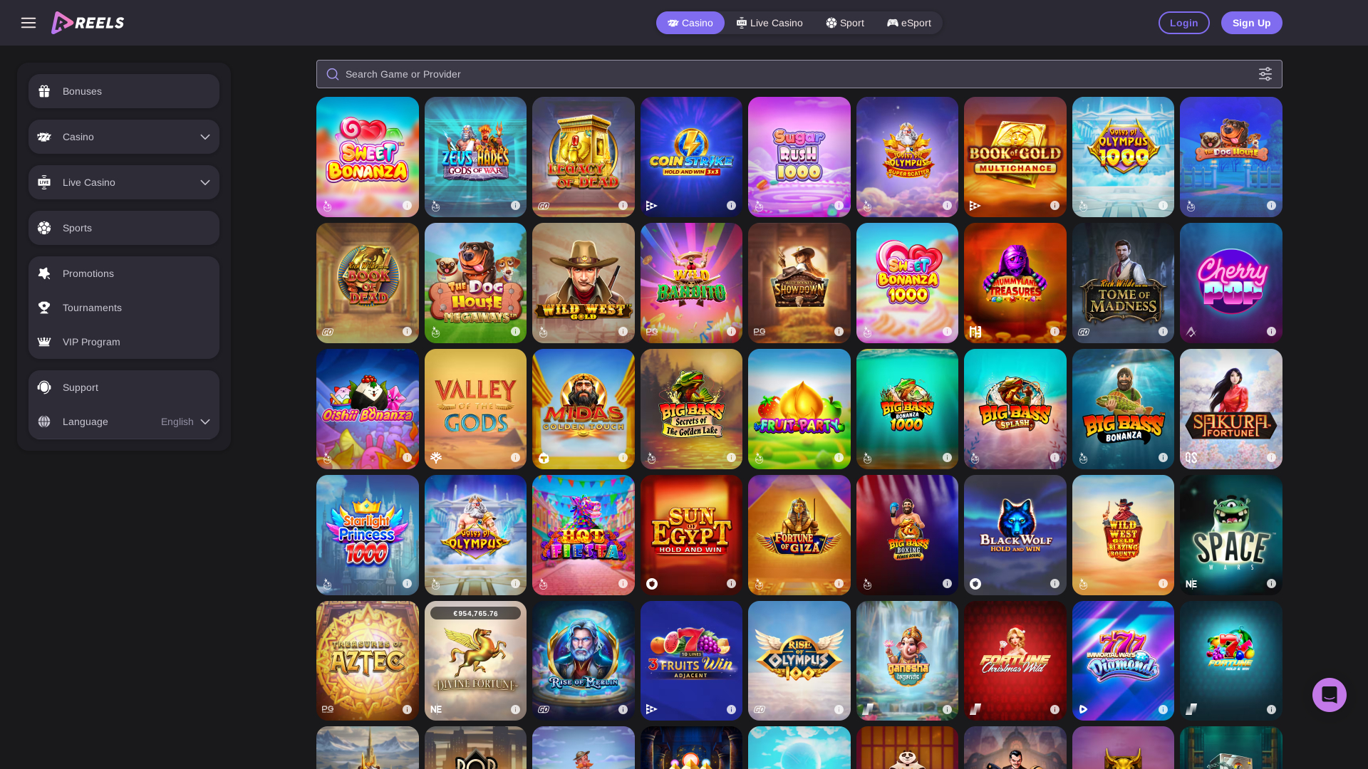 Reels.io Casino Games Desktop