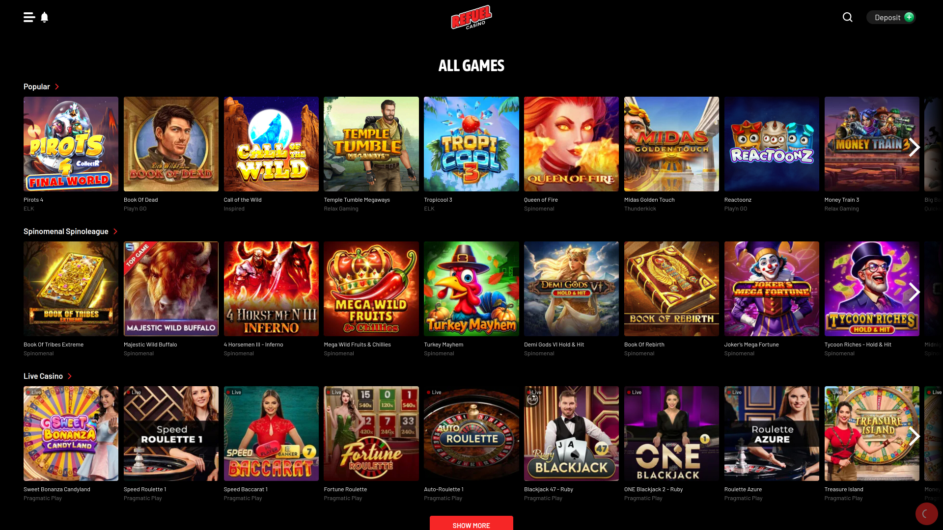 Refuel Casino Desktop Games