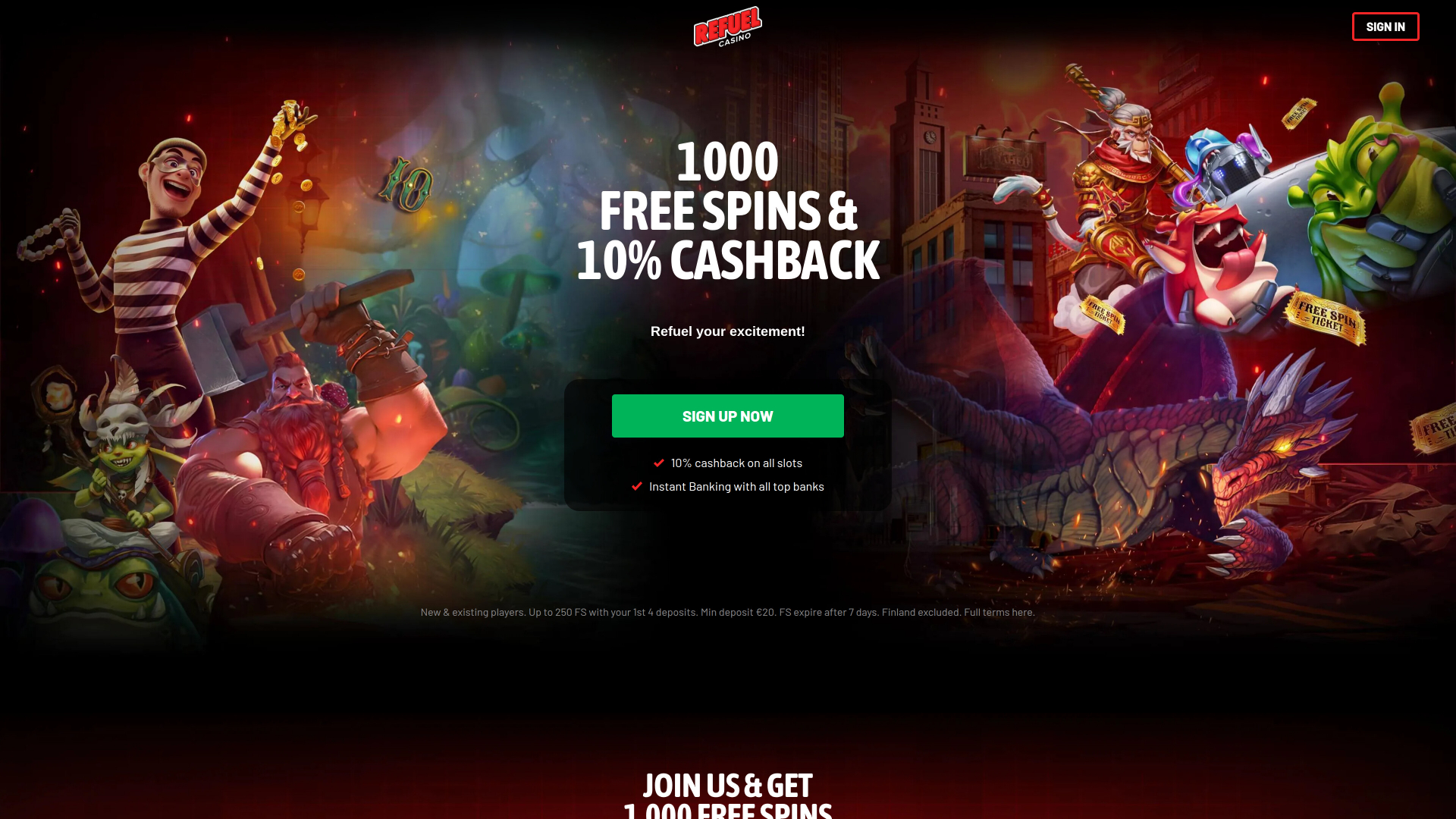 Refuel Casino Desktop Homepage