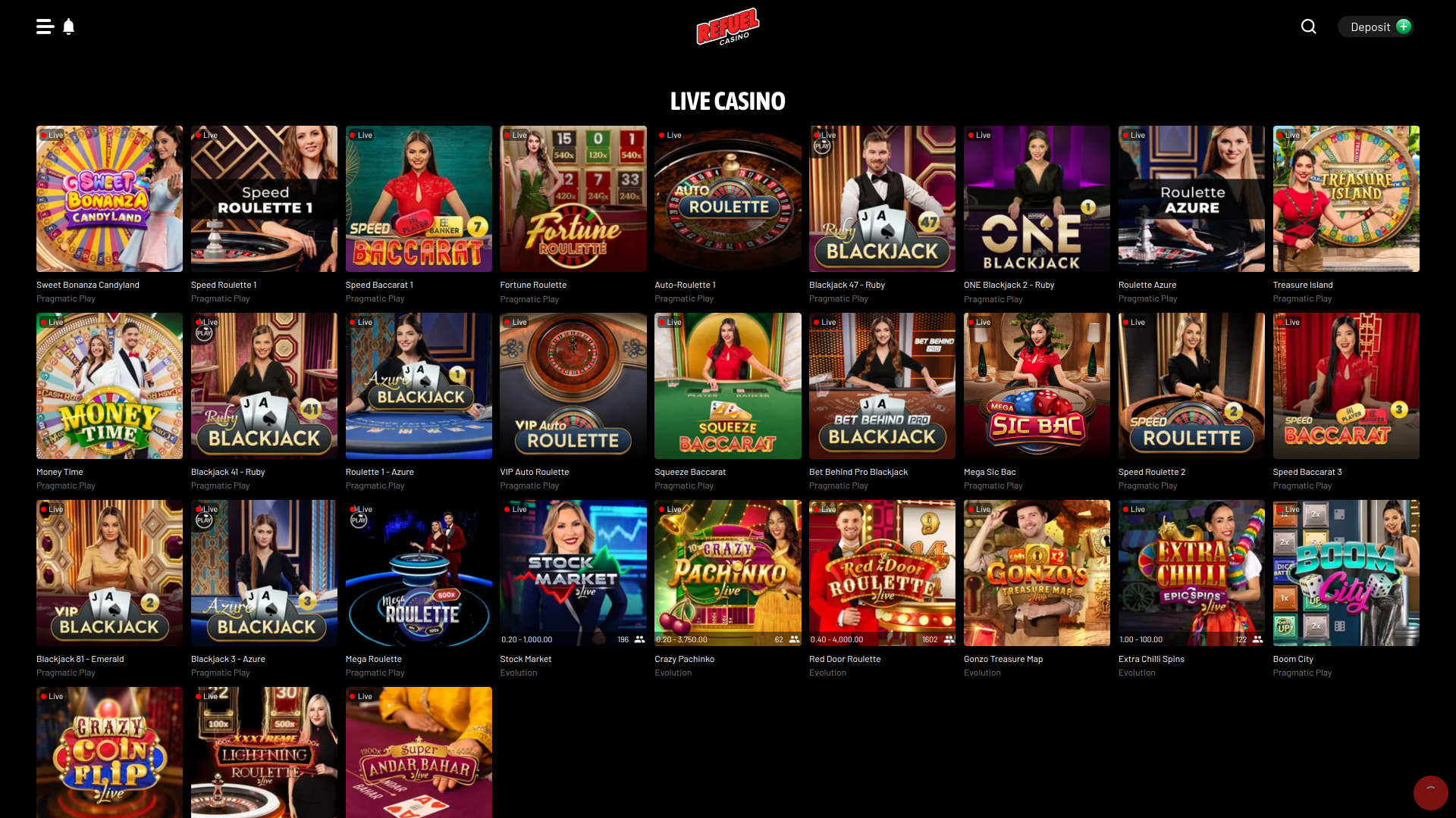 Refuel Casino Desktop Live Dealer