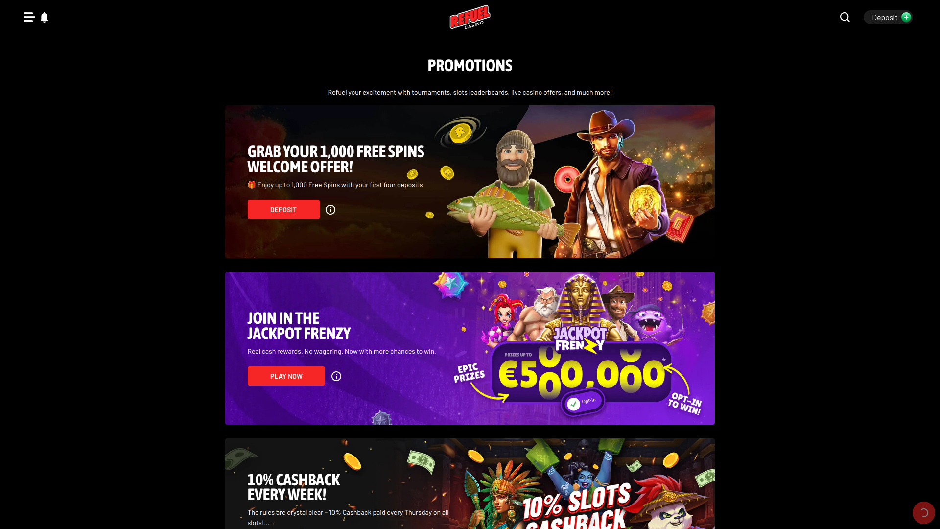 Refuel Casino Desktop Promotions