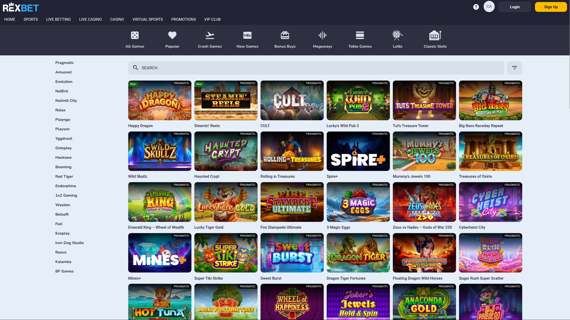 Rexbet Casino Desktop Games Developers