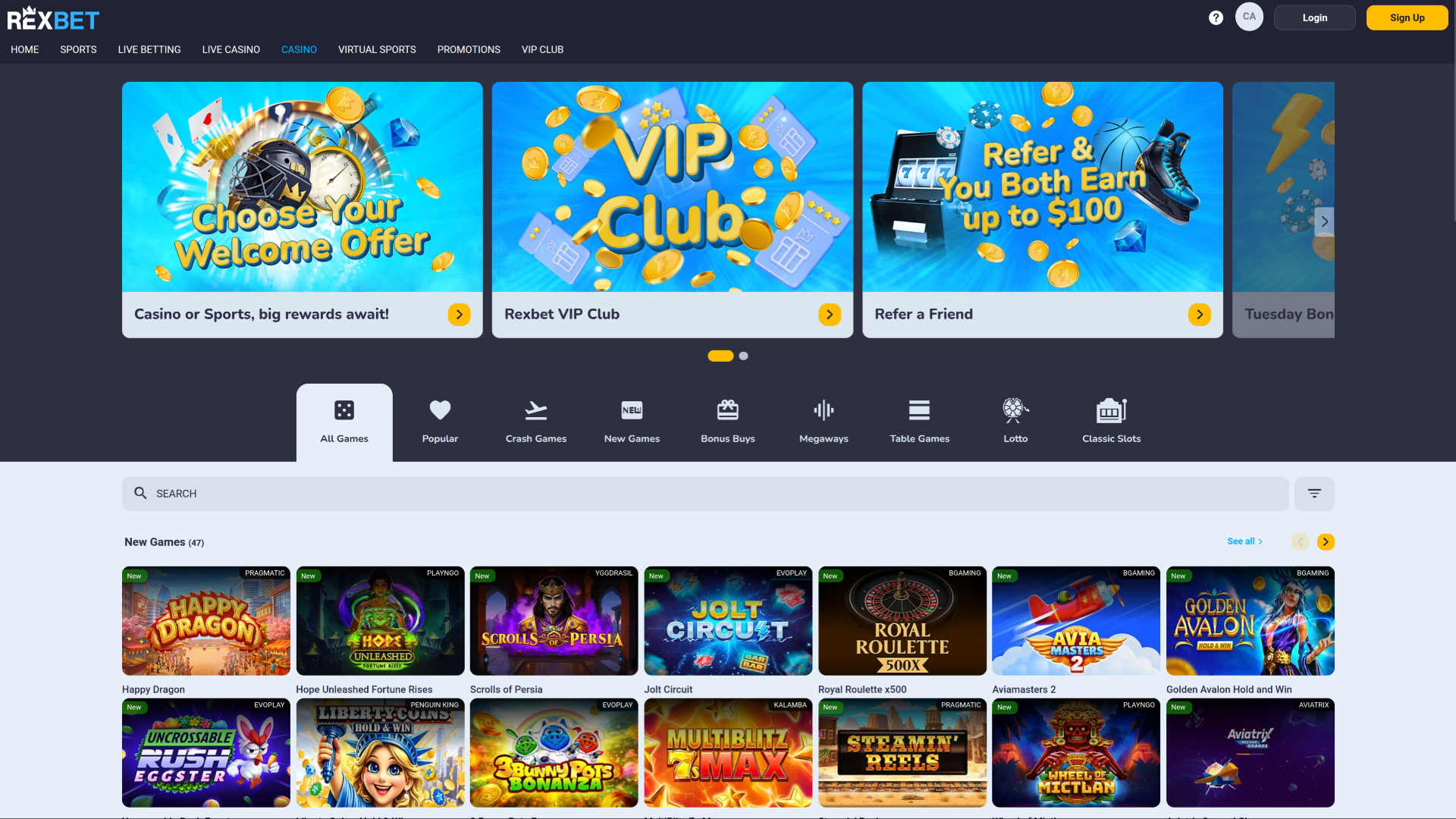 Rexbet Casino Desktop Games