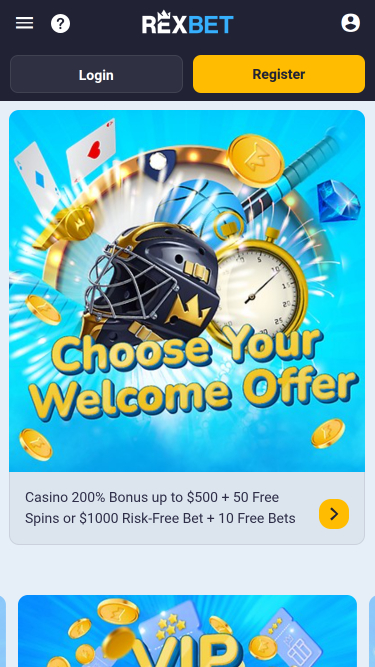 Rexbet Casino Mobile Homepage
