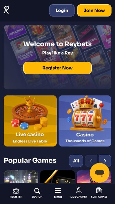 ReyBets Casino mobile homepage
