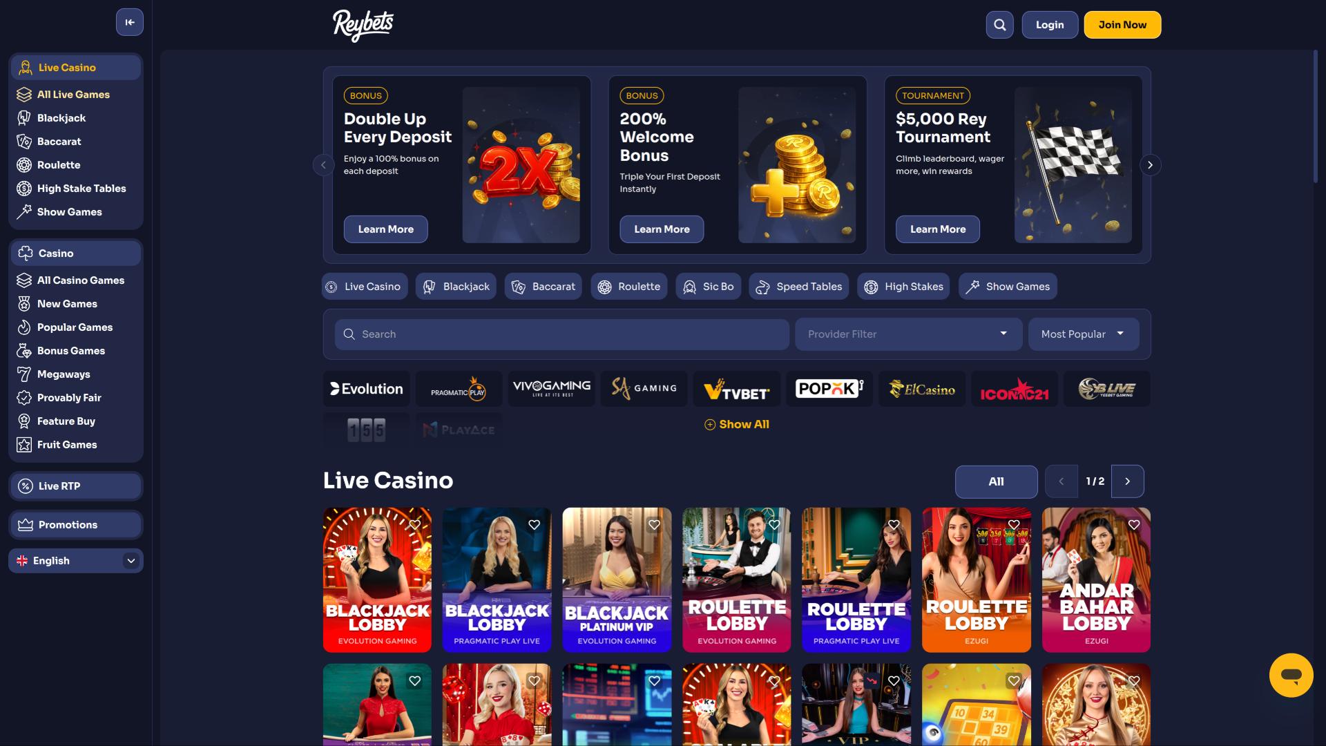 ReyBets Casino live dealer page