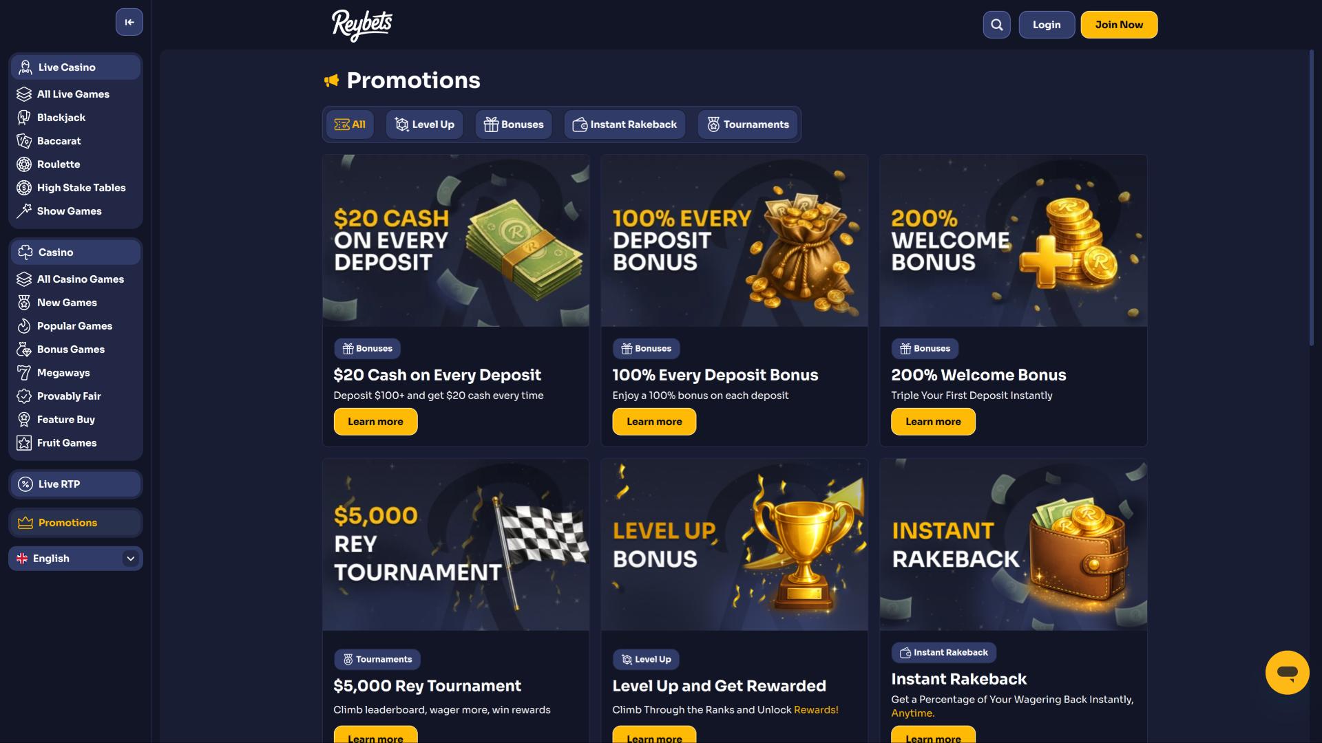 ReyBets Casino promotions page