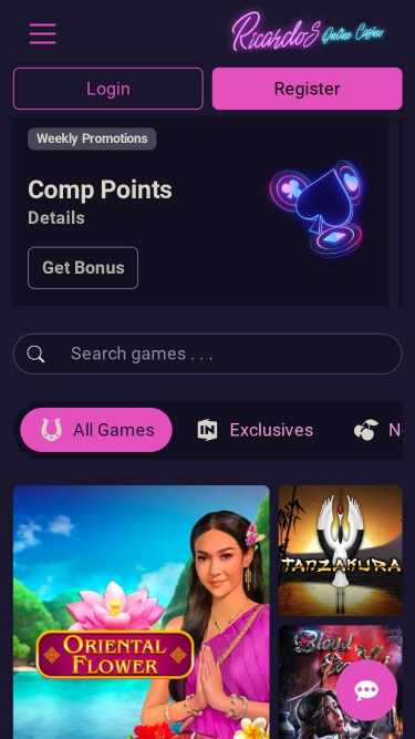 Ricardos Casino Mobile Homepage