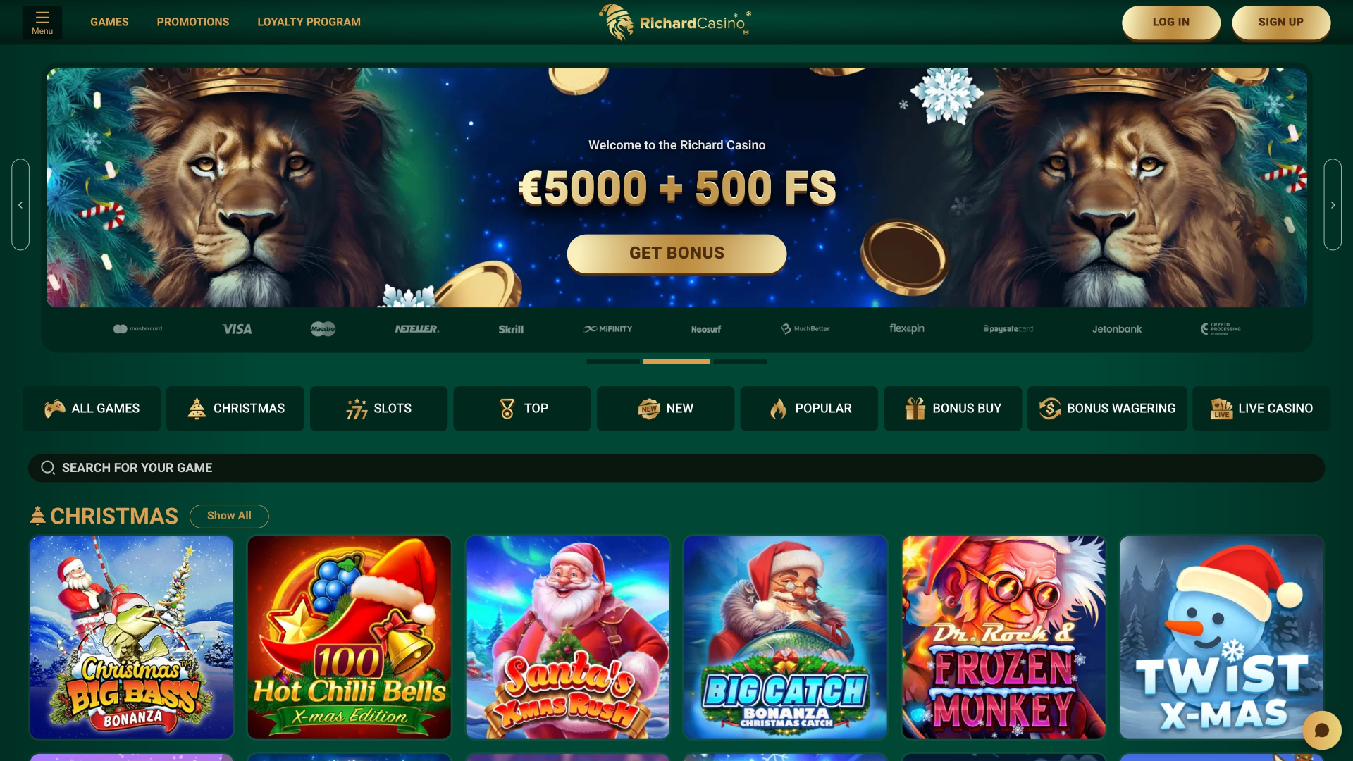 Richard Casino Desktop Homepage