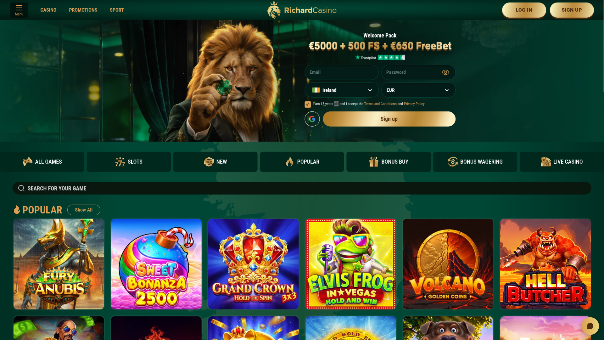 Richard Casino Desktop Homepage