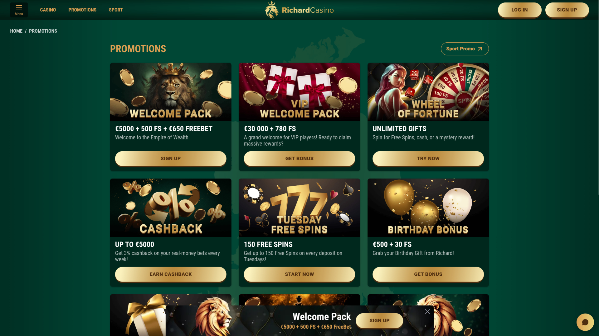 Richard Casino Desktop Promotions