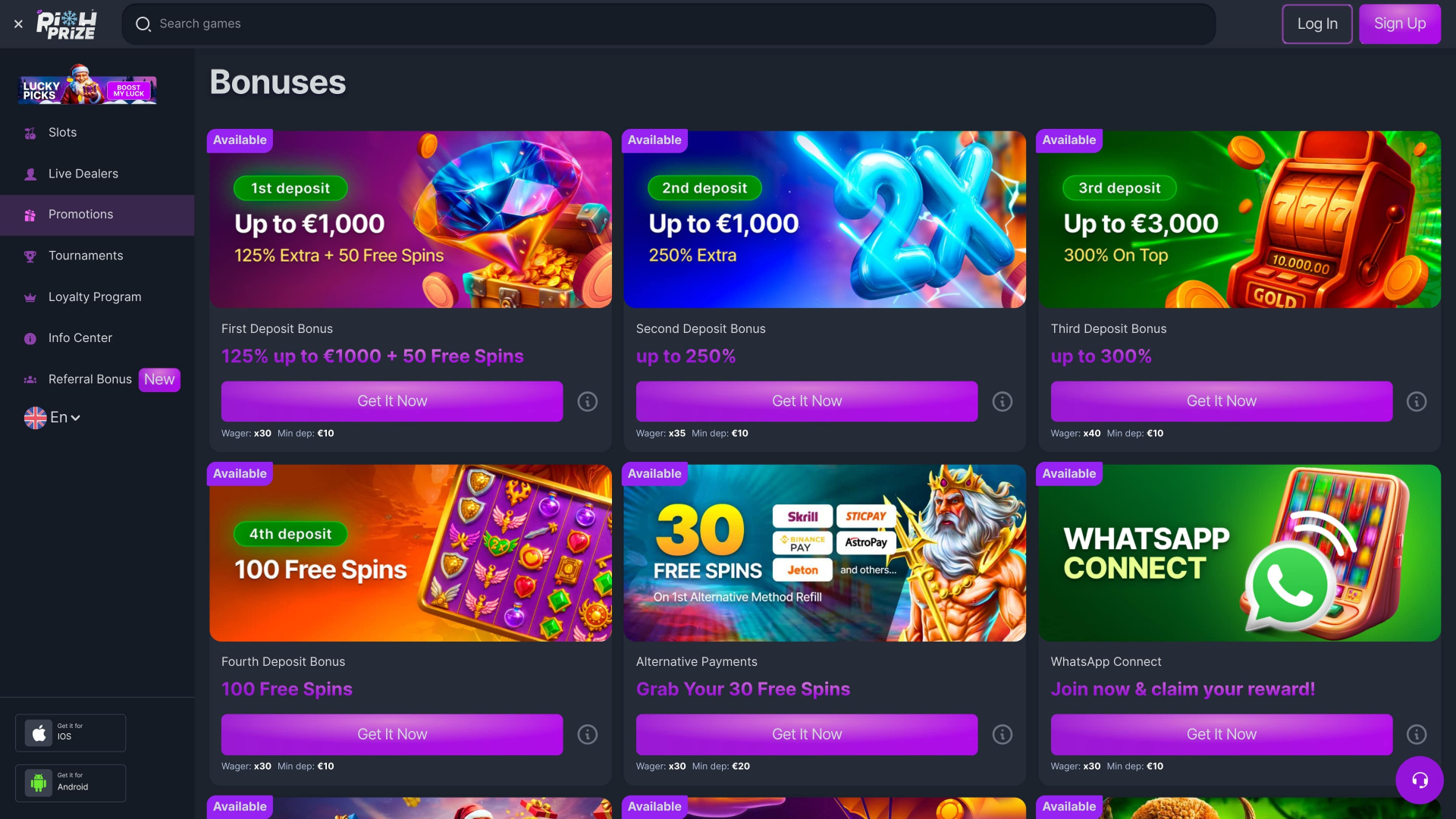 RichPrize Casino Desktop Promotions
