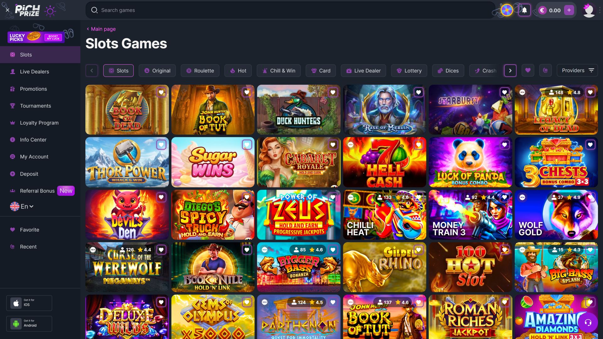 RichPrize Casino Desktop Games