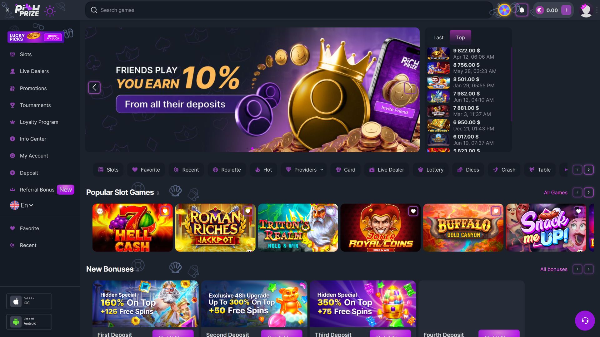 RichPrize Casino Desktop Homepage