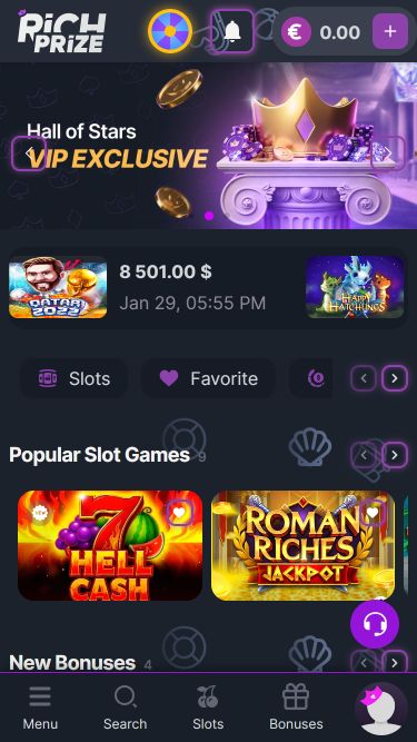 RichPrize Casino Mobile Homepage