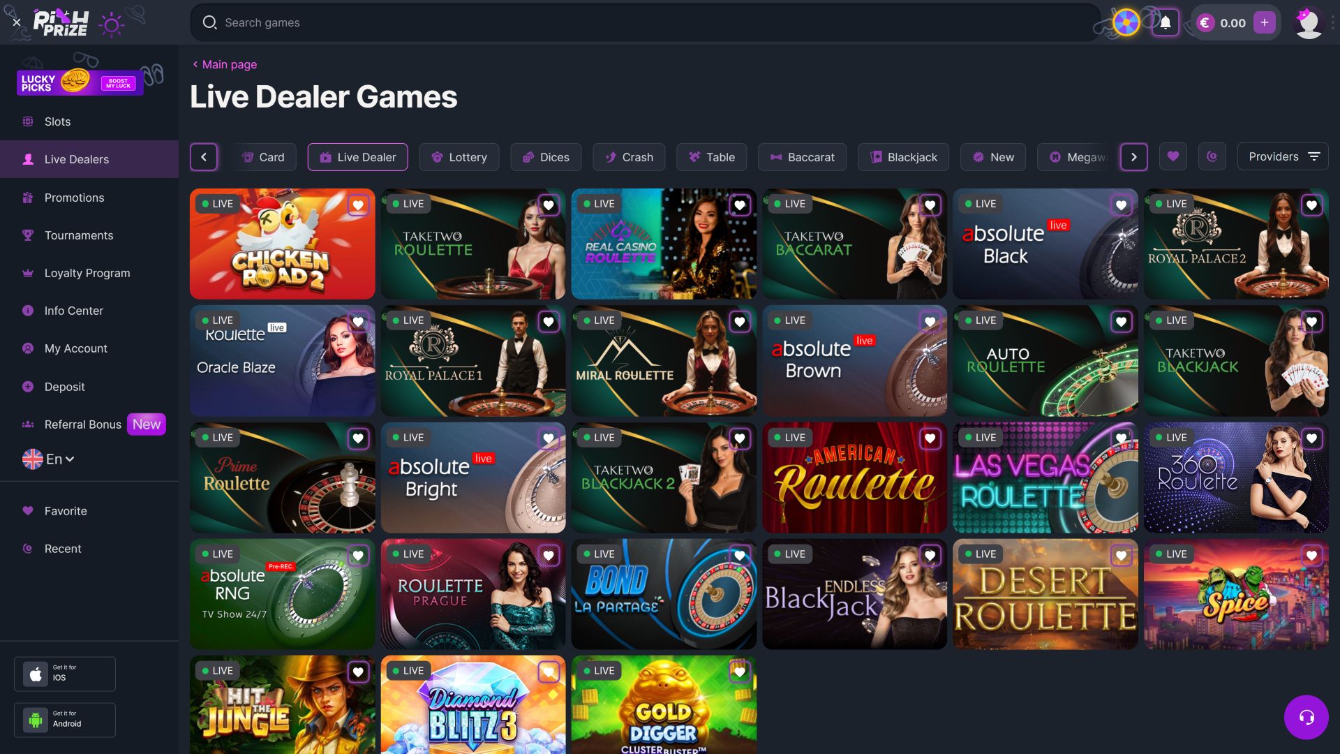 RichPrize Casino Desktop Live Dealer