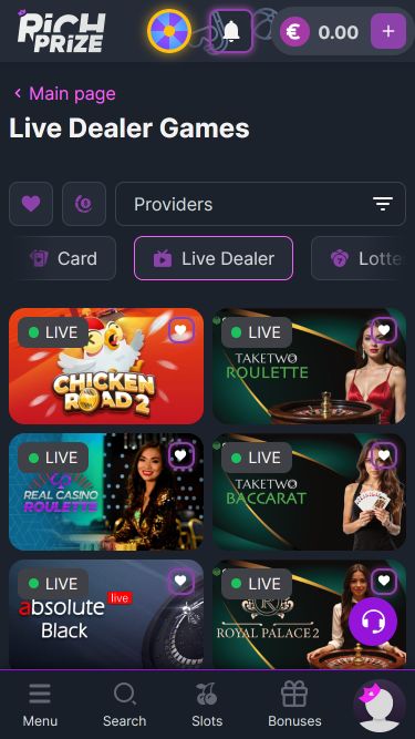 RichPrize Casino Mobile Live Dealer
