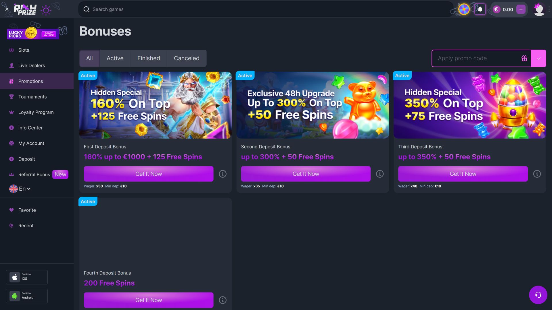 RichPrize Casino Desktop Promotions