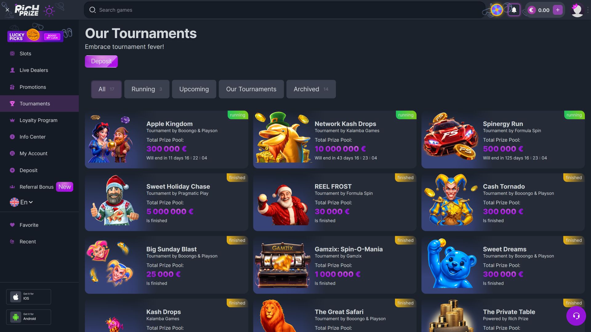 RichPrize Casino Desktop Tournaments