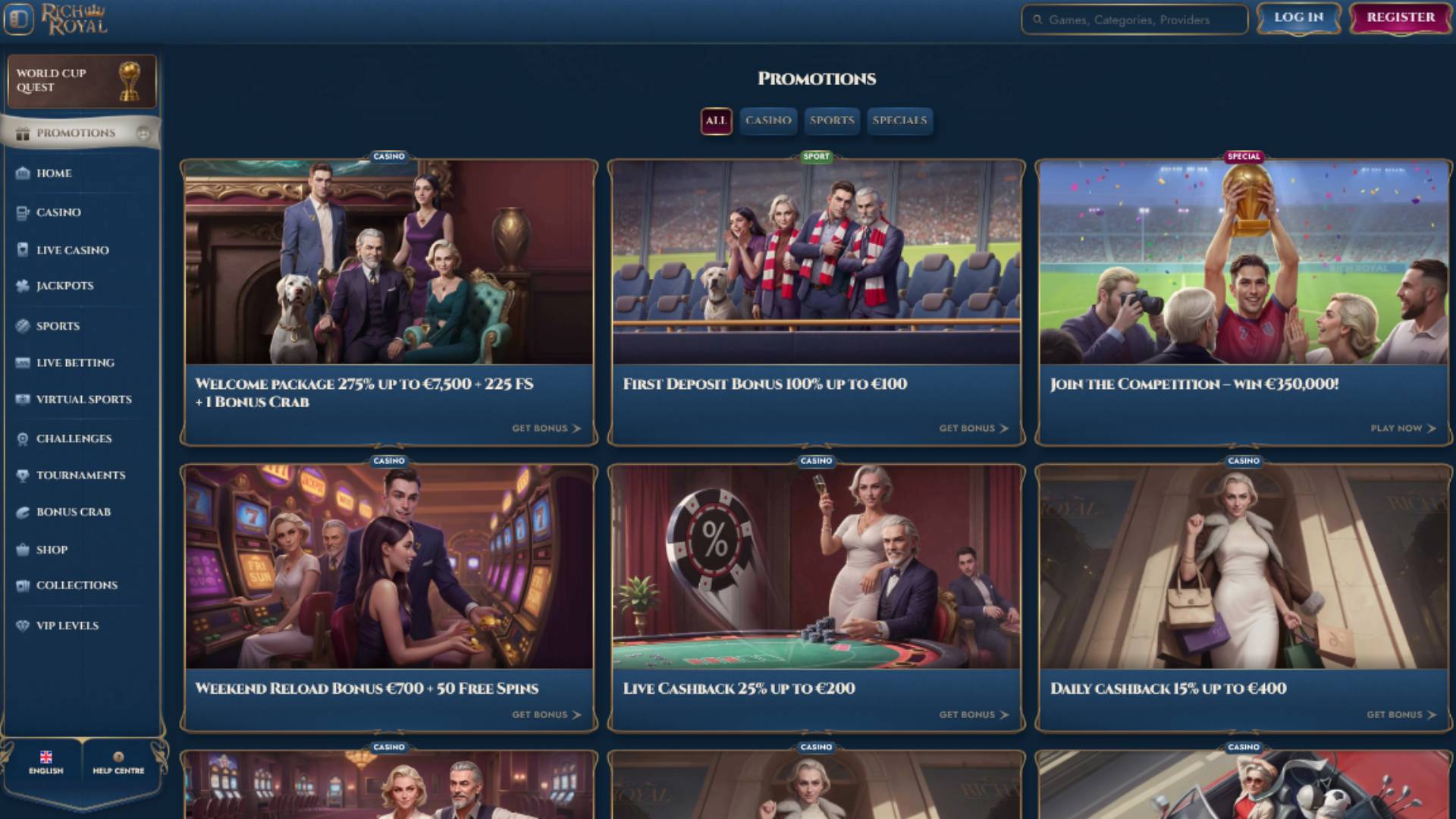 Promotions page screenshot of Rich Royal Casino