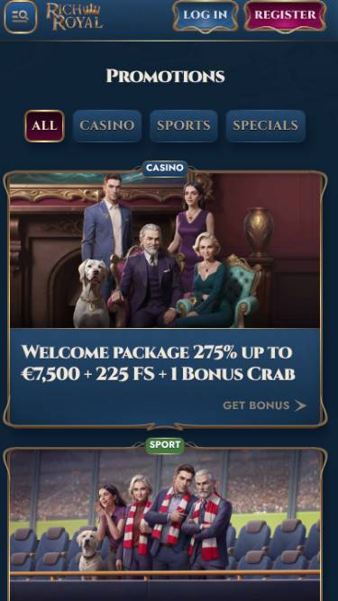 Promotions mobile page screenshot of Rich Royal Casino