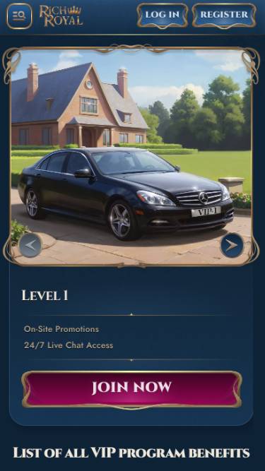VIP mobile page screenshot of Rich Royal Casino